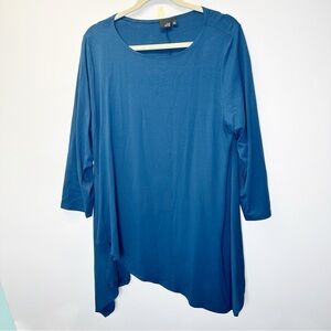 Lisa Bayne women’s blue asymmetrical 3/4 sleeve top cozy swing shirt size XL